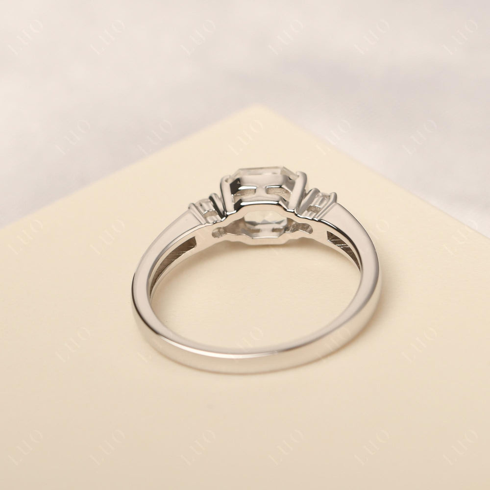 White Topaz Half Bezel Set Asscher Wedding Rings - LUO Jewelry