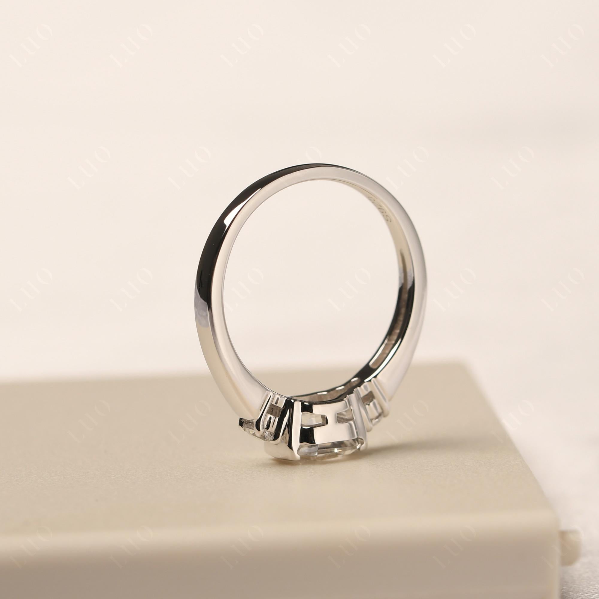 White Topaz Half Bezel Set Asscher Cut Ring - LUO Jewelry