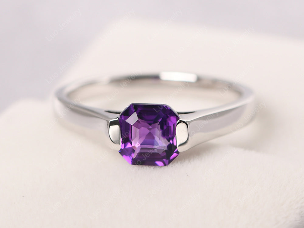 Asscher Cut Amethyst Solitaire Ring - LUO Jewelry