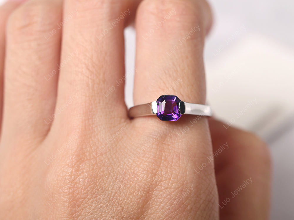 Asscher Cut Amethyst Solitaire Ring - LUO Jewelry