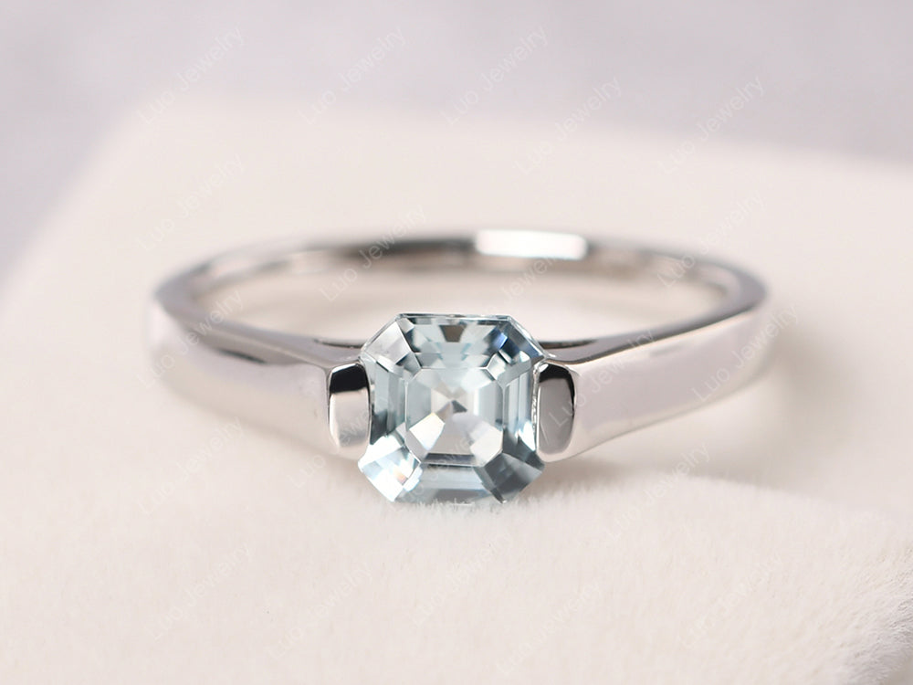 Asscher Cut Aquamarine Solitaire Ring - LUO Jewelry