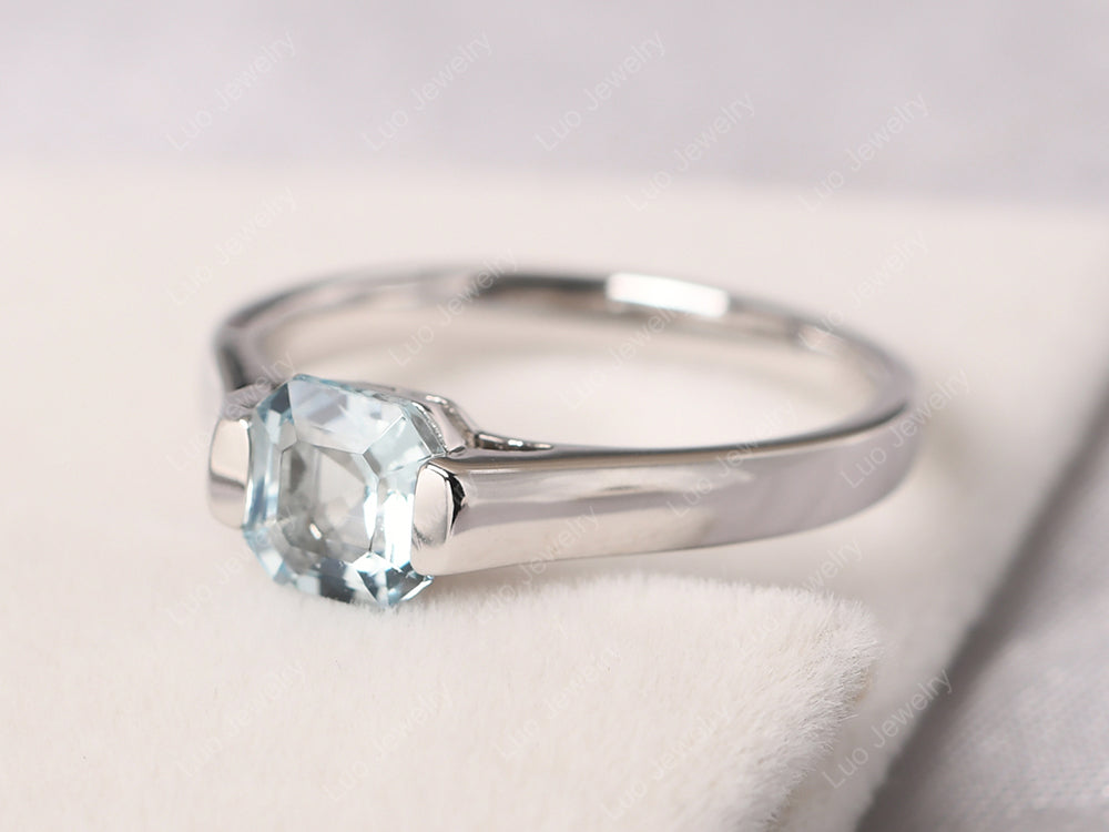 Asscher Cut Aquamarine Solitaire Ring - LUO Jewelry