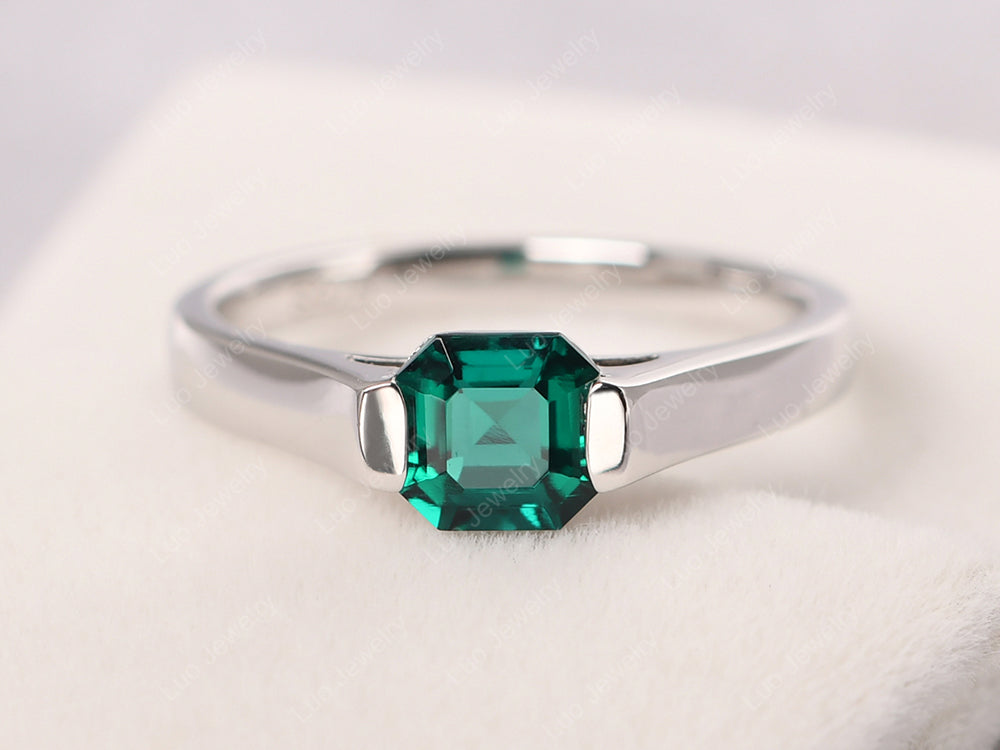 Asscher Cut Emerald Solitaire Ring - LUO Jewelry