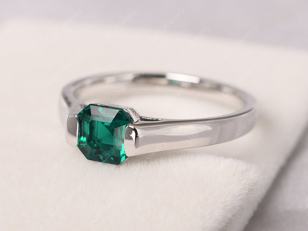 Asscher Cut Emerald Solitaire Ring - LUO Jewelry