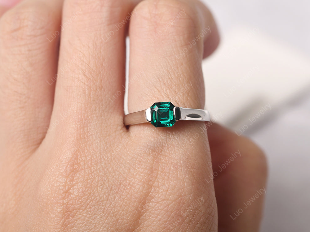 Asscher Cut Emerald Solitaire Ring - LUO Jewelry