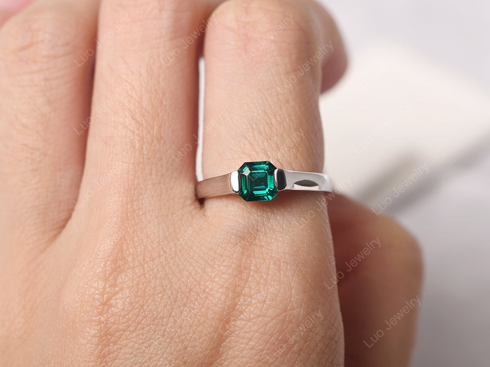 Asscher Cut Emerald Solitaire Ring - LUO Jewelry