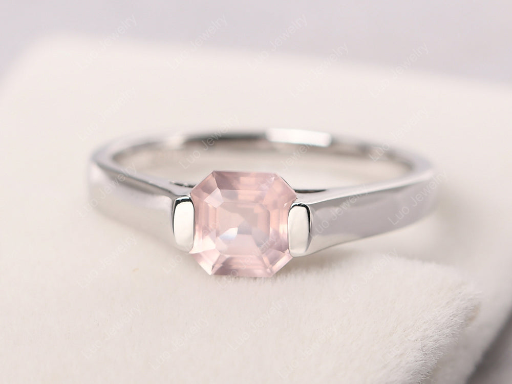 Asscher Cut Rose Quartz Solitaire Ring - LUO Jewelry