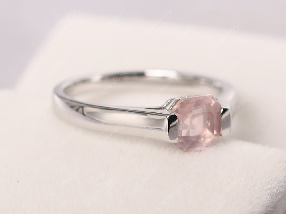 Asscher Cut Rose Quartz Solitaire Ring - LUO Jewelry