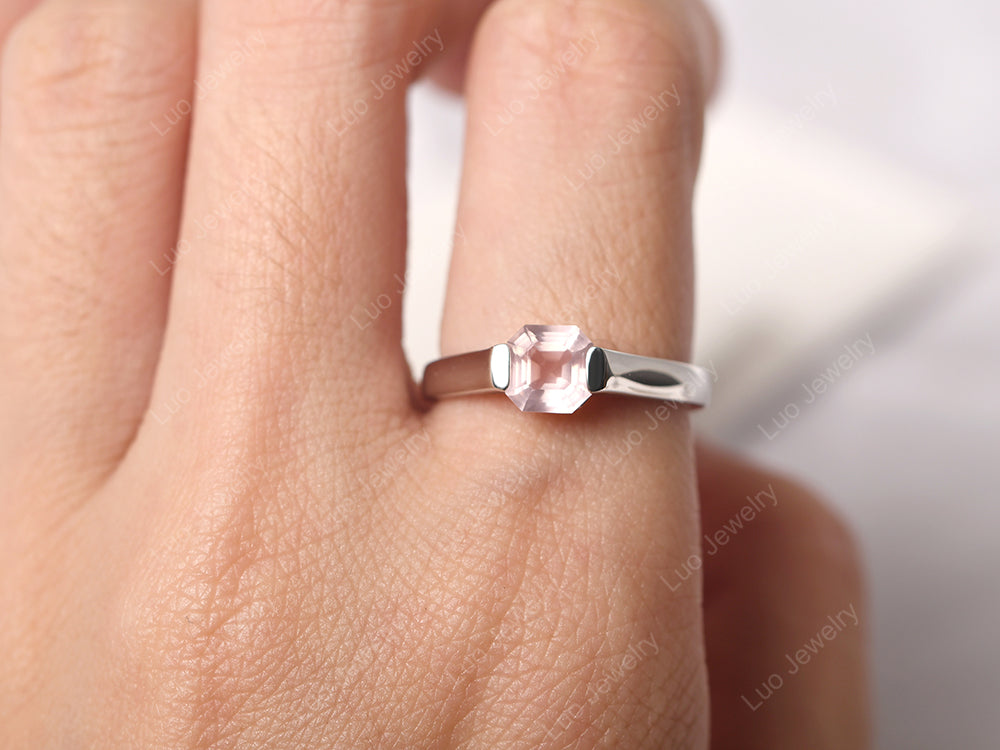 Asscher Cut Rose Quartz Solitaire Ring - LUO Jewelry