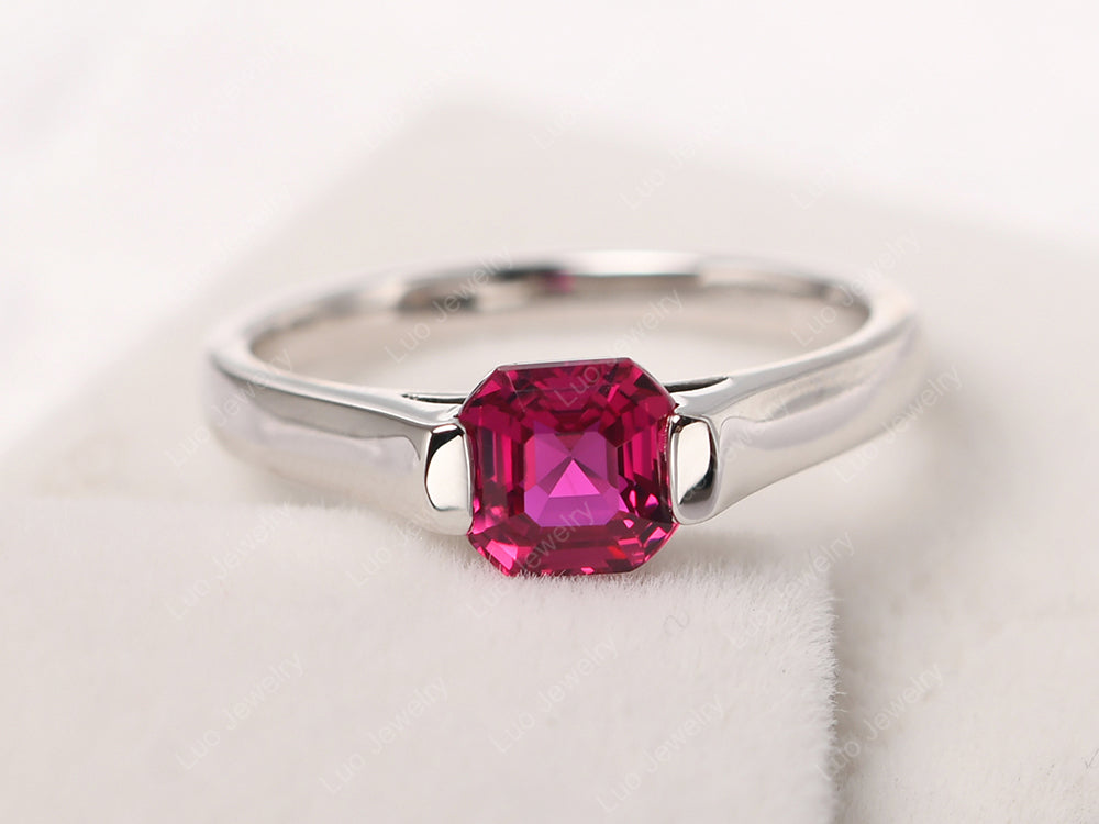 Asscher Cut Ruby Solitaire Ring - LUO Jewelry