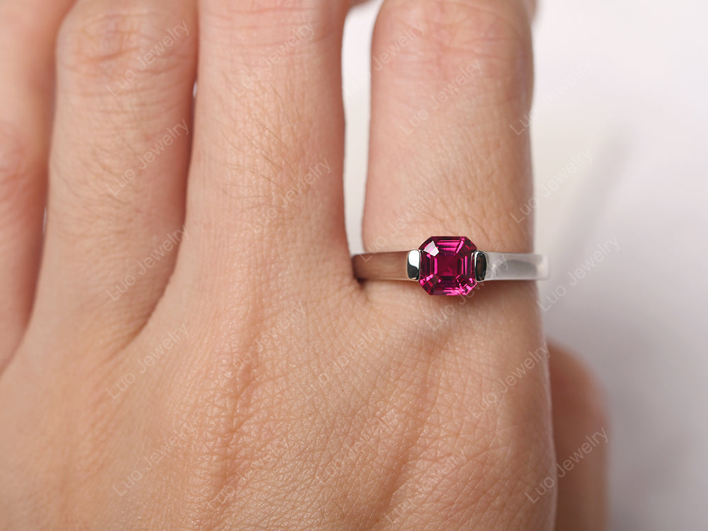 Asscher Cut Ruby Solitaire Ring - LUO Jewelry
