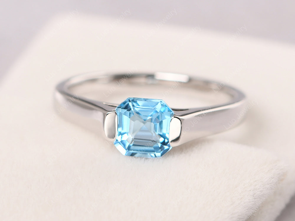 Asscher Cut Swiss Blue Topaz Solitaire Ring - LUO Jewelry