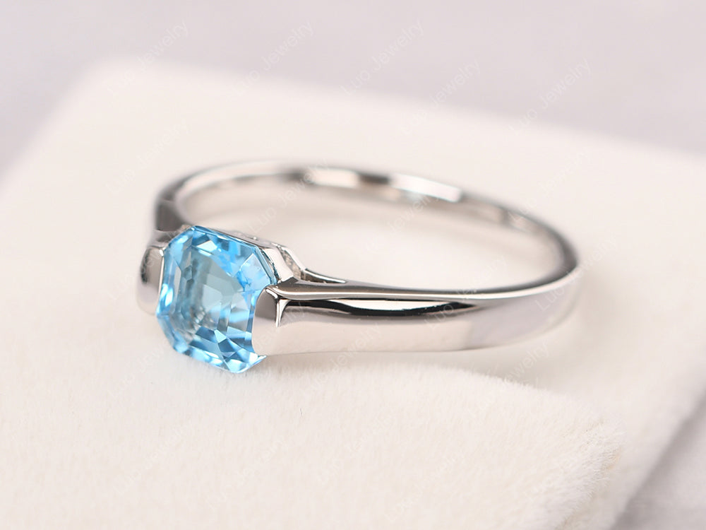 Asscher Cut Swiss Blue Topaz Solitaire Ring - LUO Jewelry