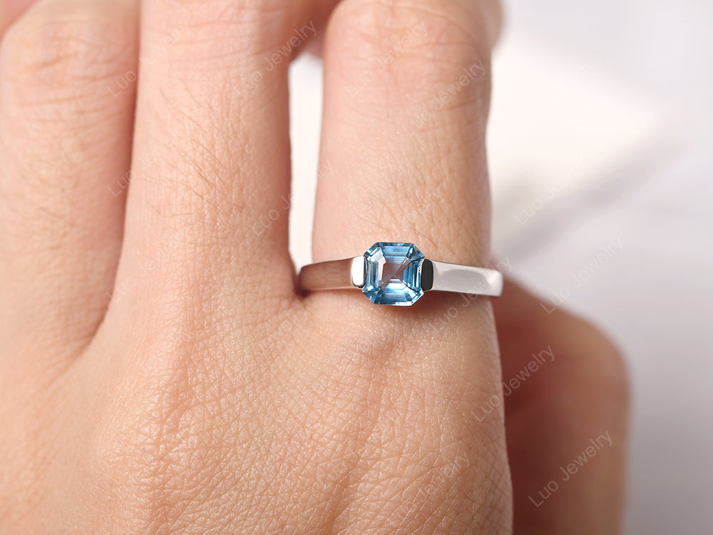 Asscher Cut Swiss Blue Topaz Solitaire Ring - LUO Jewelry