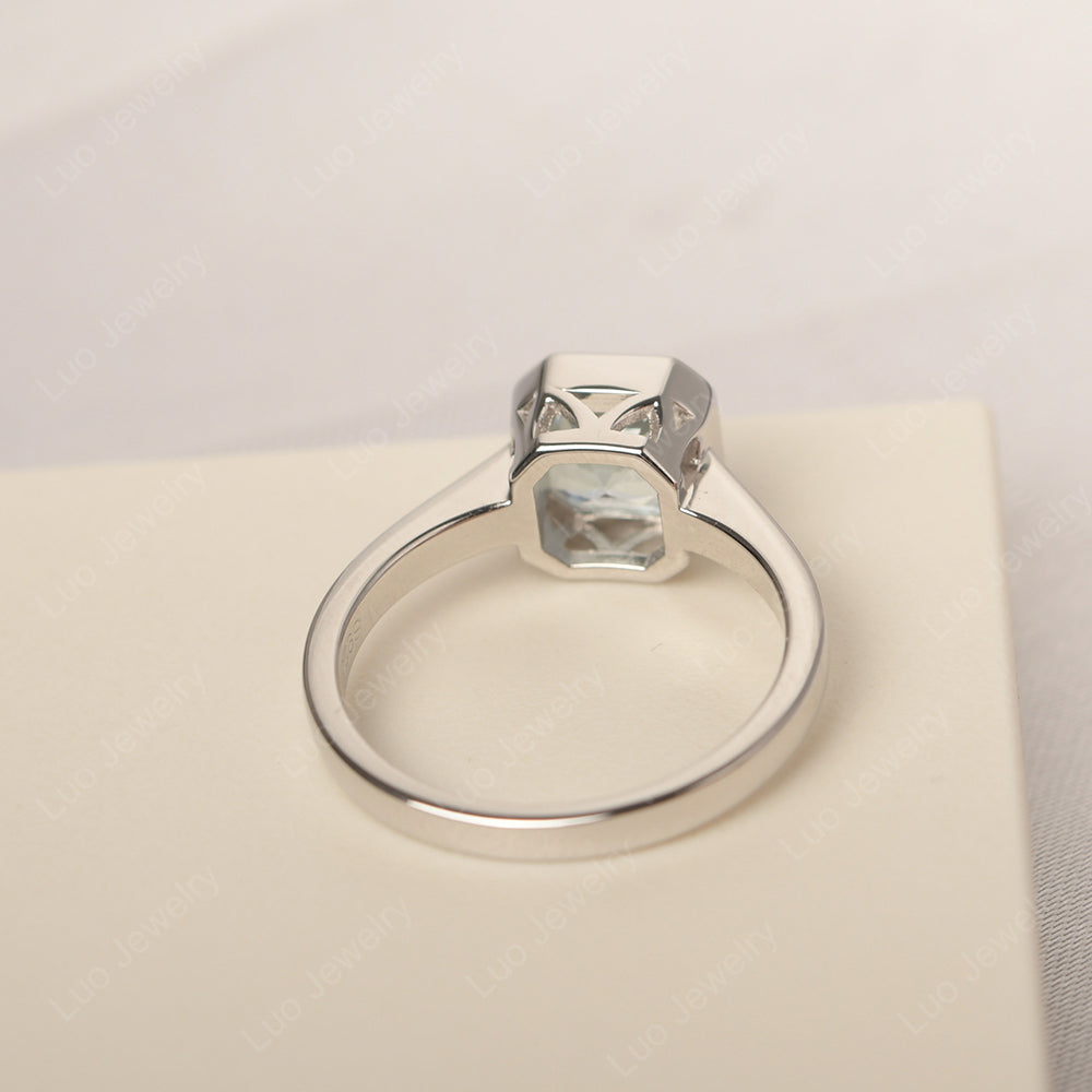 Aquamarine Bezel Set Asscher Engagement Rings - LUO Jewelry