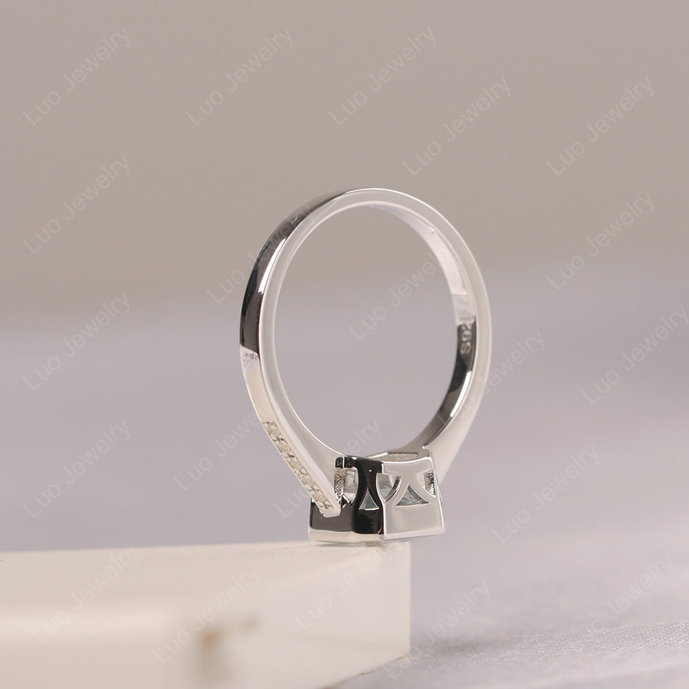 Aquamarine Bezel Set Asscher Engagement Rings - LUO Jewelry
