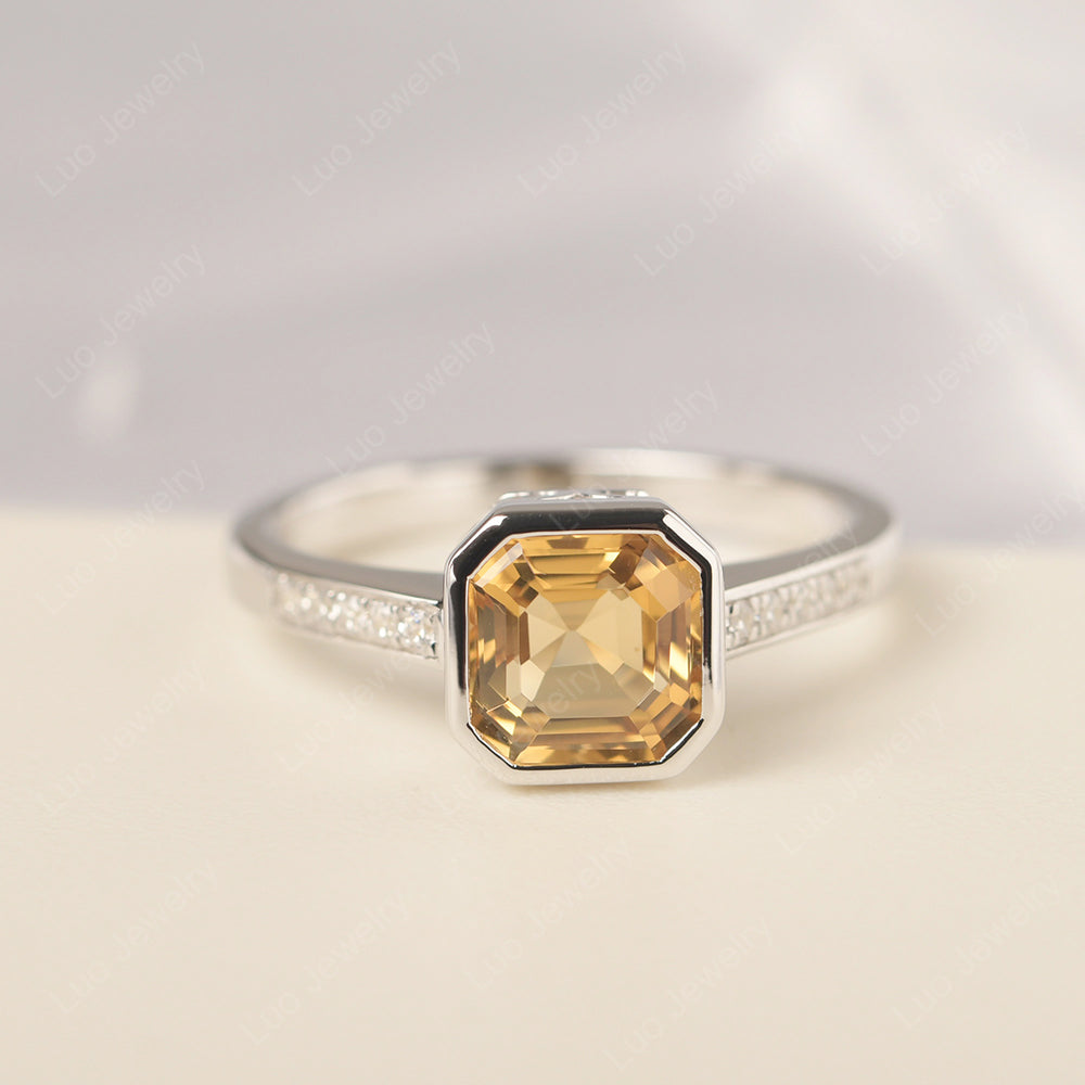 Citrine Bezel Set Asscher Engagement Rings - LUO Jewelry