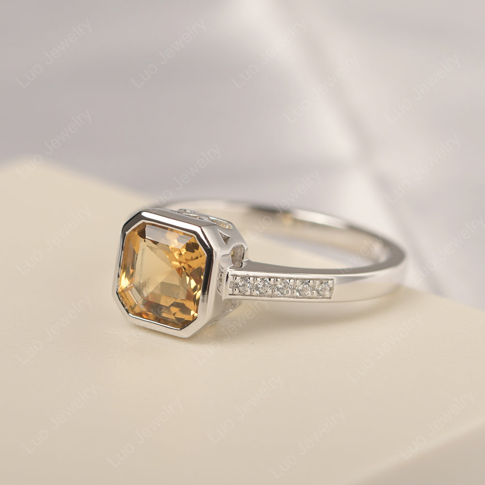 Citrine Bezel Set Asscher Engagement Rings - LUO Jewelry