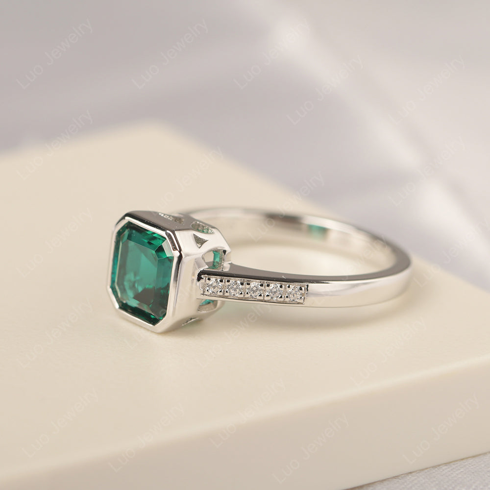 Lab Emerald Bezel Set Asscher Engagement Rings - LUO Jewelry