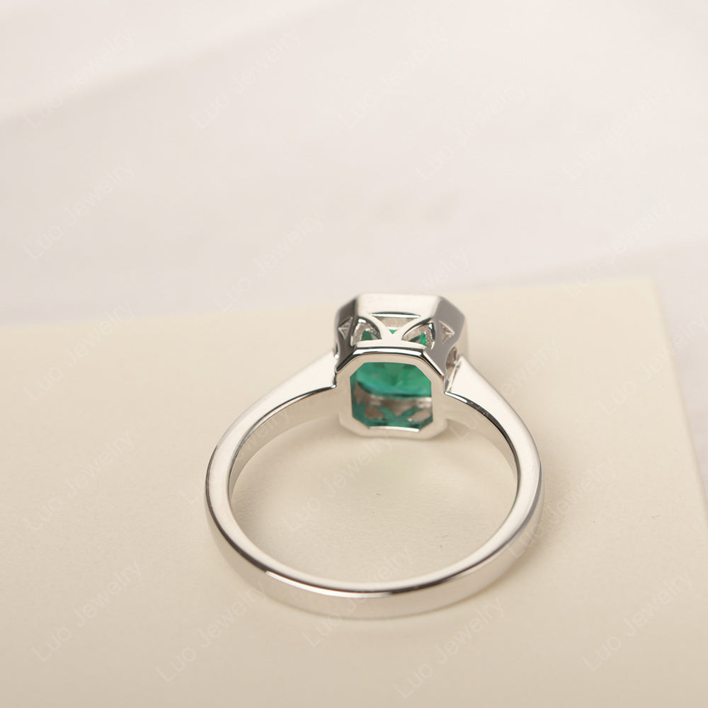 Lab Emerald Bezel Set Asscher Engagement Rings - LUO Jewelry