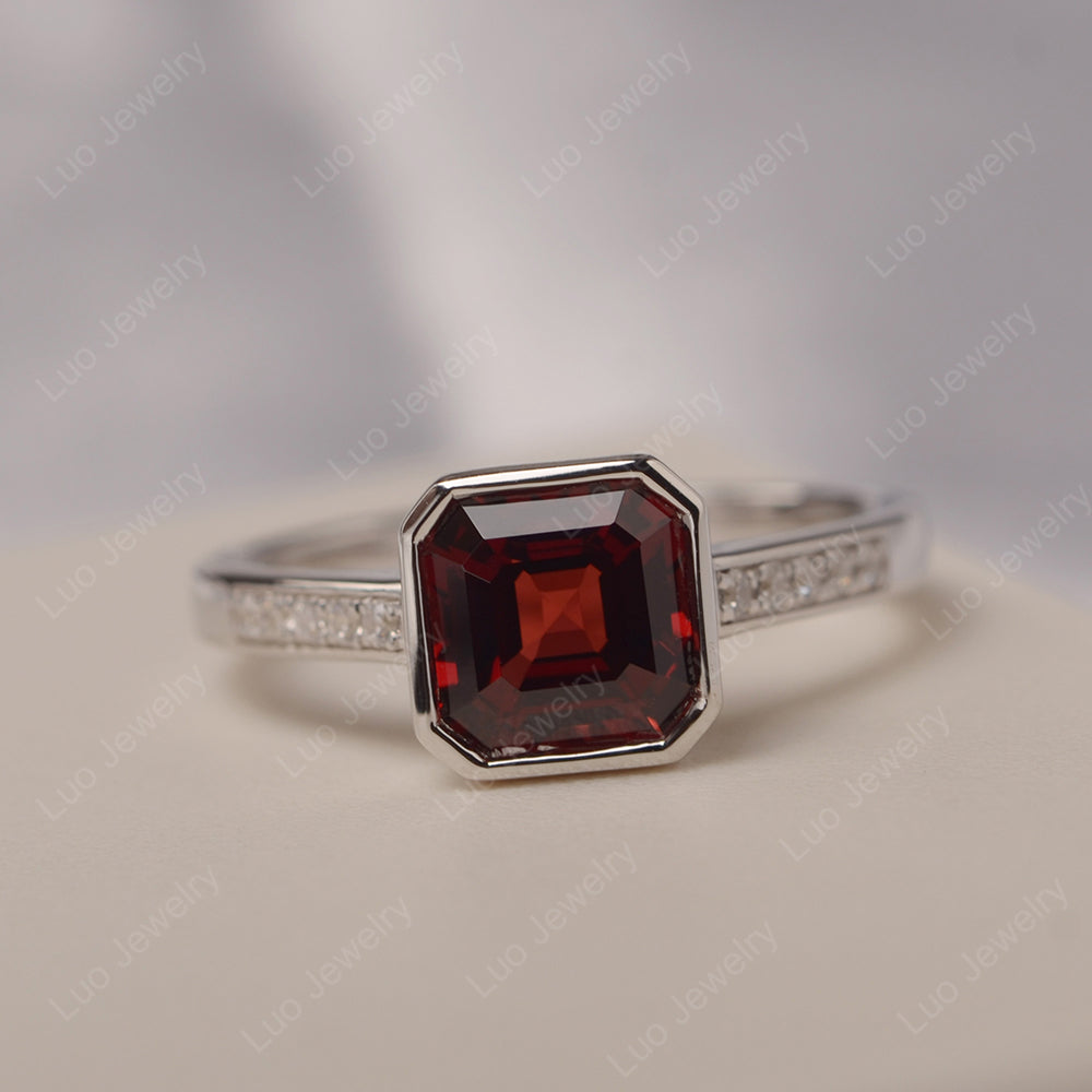 Garnet Bezel Set Asscher Engagement Rings - LUO Jewelry
