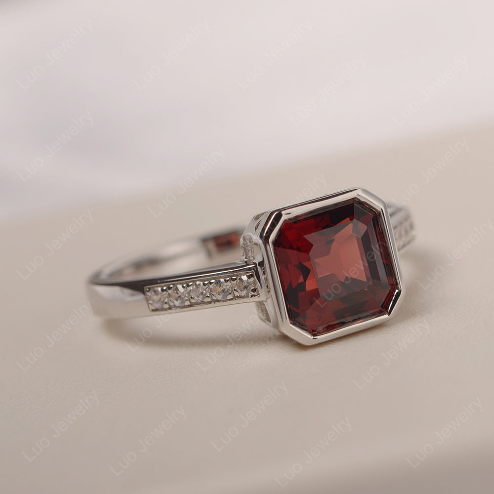 Garnet Bezel Set Asscher Engagement Rings - LUO Jewelry