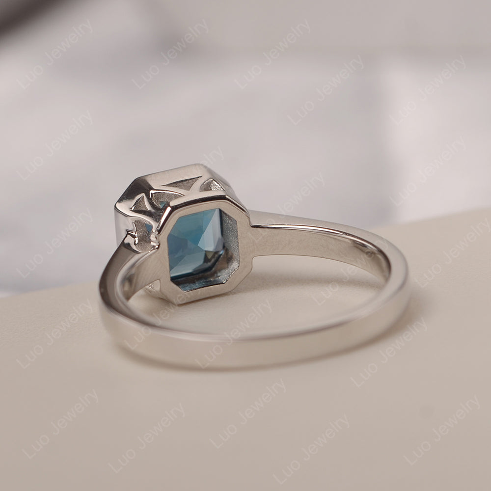 London Blue Topaz Bezel Set Asscher Engagement Rings - LUO Jewelry