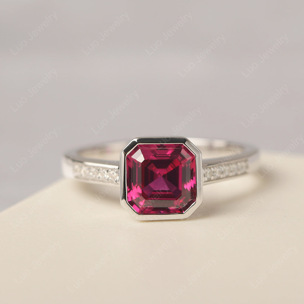 Ruby Bezel Set Asscher Engagement Rings - LUO Jewelry