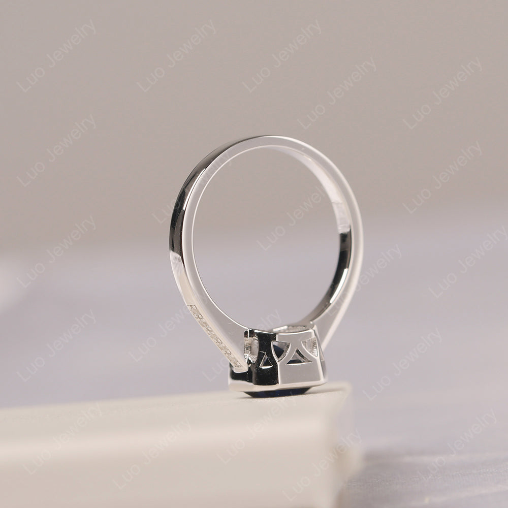 Lab Sapphire Bezel Set Asscher Engagement Rings - LUO Jewelry