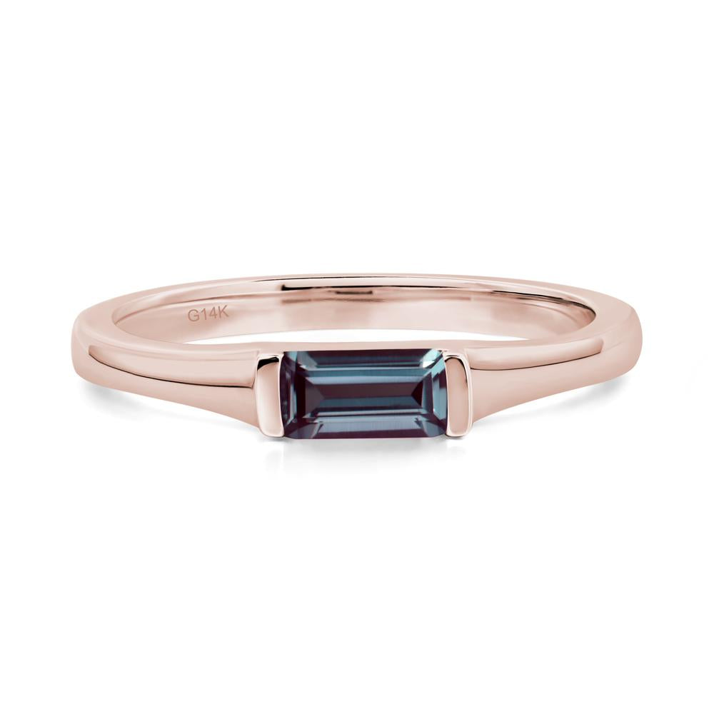 Lab Created Alexandrite Band Ring East West Baguette Ring - LUO Jewelry #metal_14k rose gold