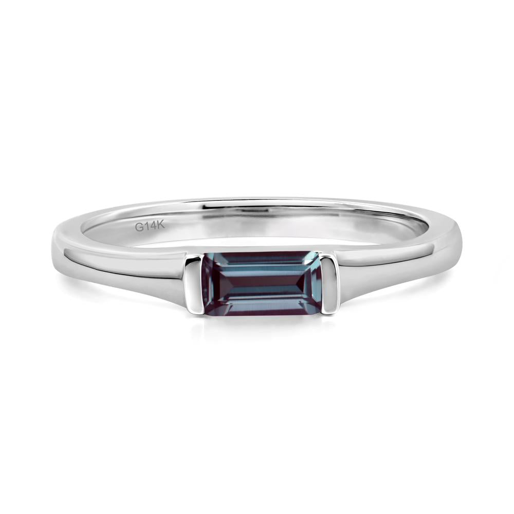 Lab Created Alexandrite Band Ring East West Baguette Ring - LUO Jewelry #metal_14k white gold