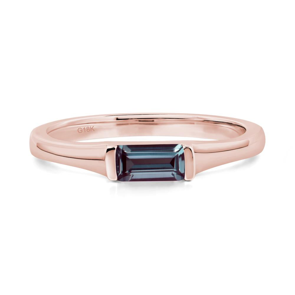 Lab Created Alexandrite Band Ring East West Baguette Ring - LUO Jewelry #metal_18k rose gold