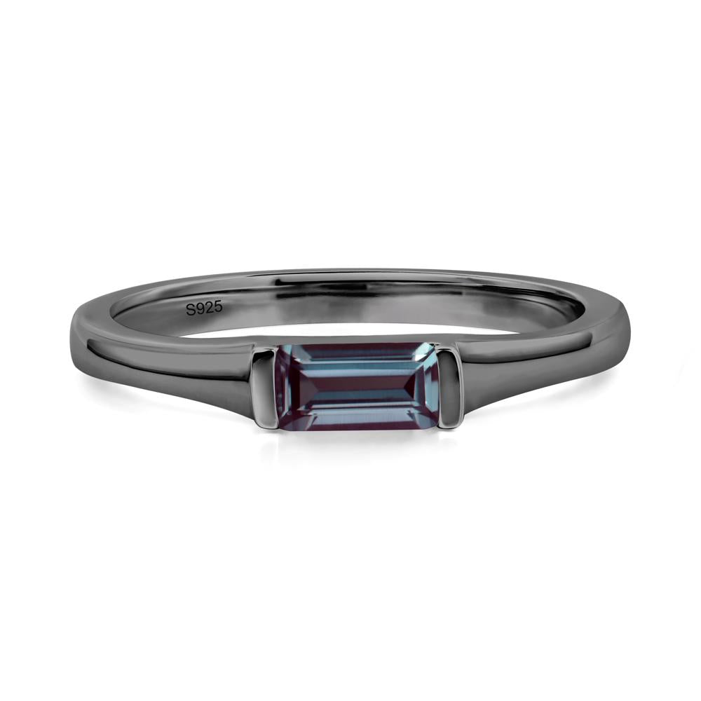 Lab Created Alexandrite Band Ring East West Baguette Ring - LUO Jewelry #metal_black finish sterling silver