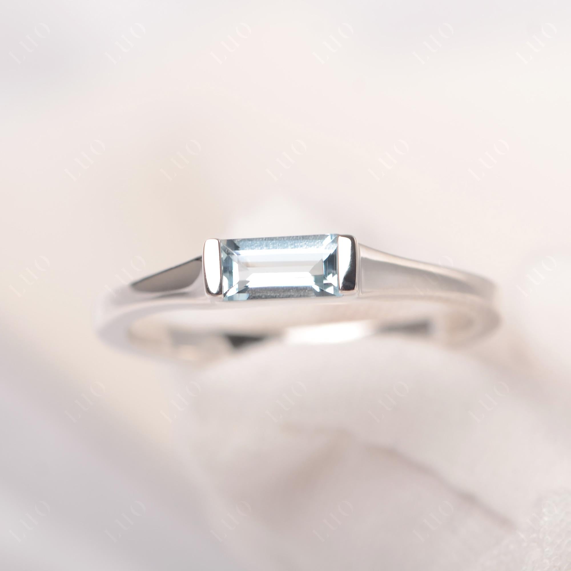 Aquamarine Band Ring East West Baguette Ring - LUO Jewelry