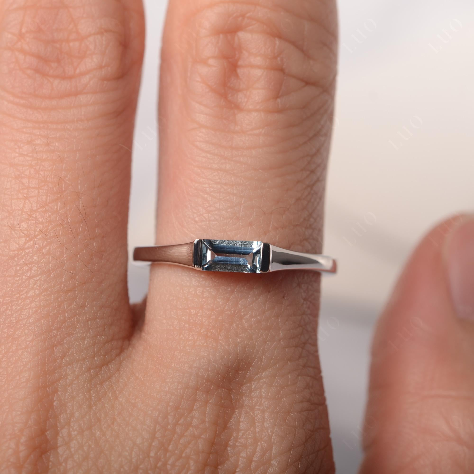Aquamarine Band Ring East West Baguette Ring - LUO Jewelry