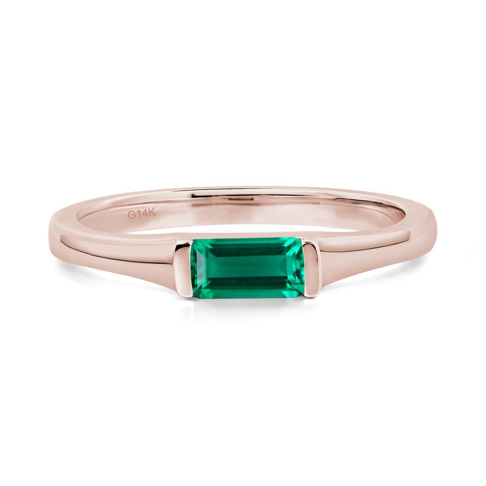 Lab Emerald Band Ring East West Baguette Ring - LUO Jewelry #metal_14k rose gold