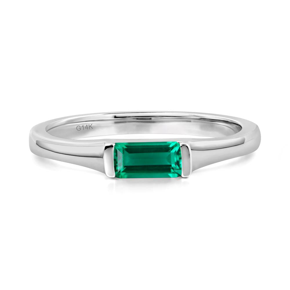 Lab Emerald Band Ring East West Baguette Ring - LUO Jewelry #metal_14k white gold
