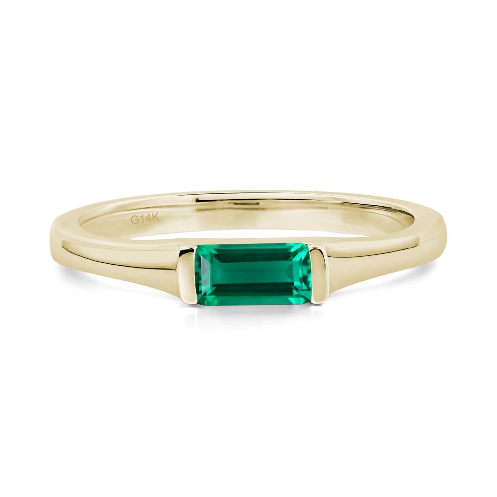 Lab Emerald Band Ring East West Baguette Ring - LUO Jewelry #metal_14k yellow gold