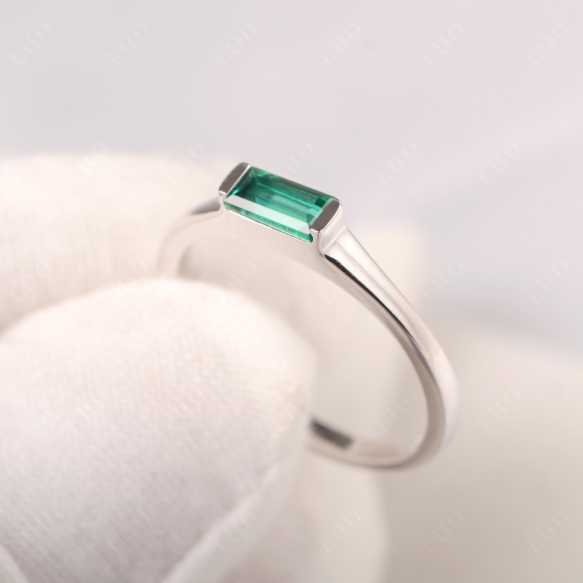 Lab Emerald Band Ring East West Baguette Ring - LUO Jewelry