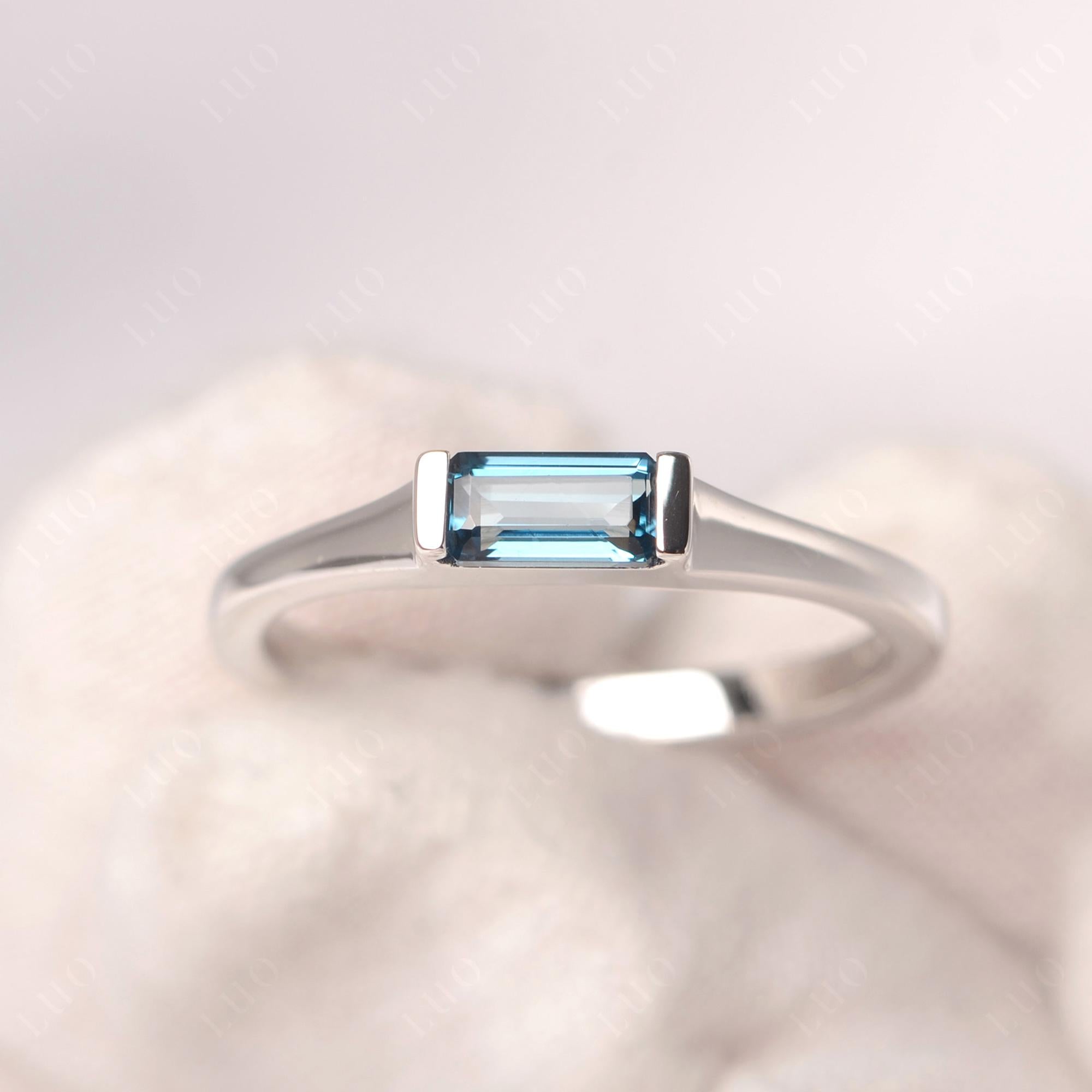 London Blue Topaz Band Ring East West Baguette Ring - LUO Jewelry