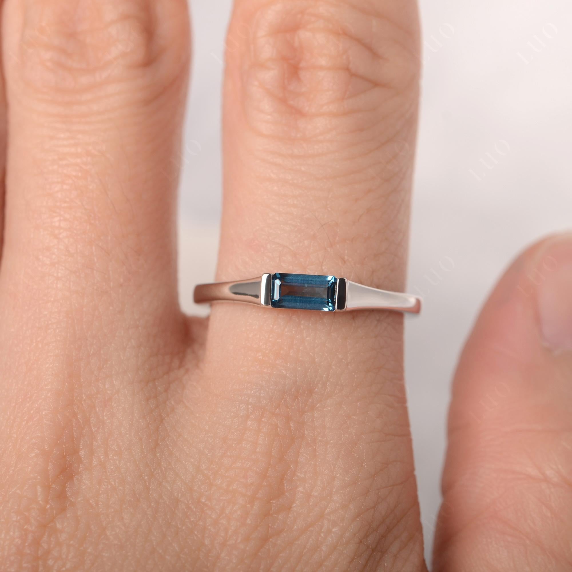 London Blue Topaz Band Ring East West Baguette Ring - LUO Jewelry