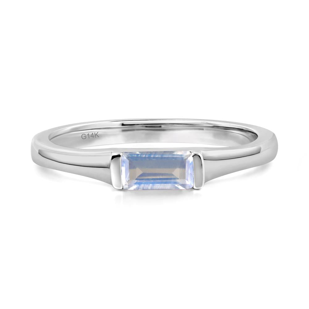 Moonstone Band Ring East West Baguette Ring - LUO Jewelry #metal_14k white gold