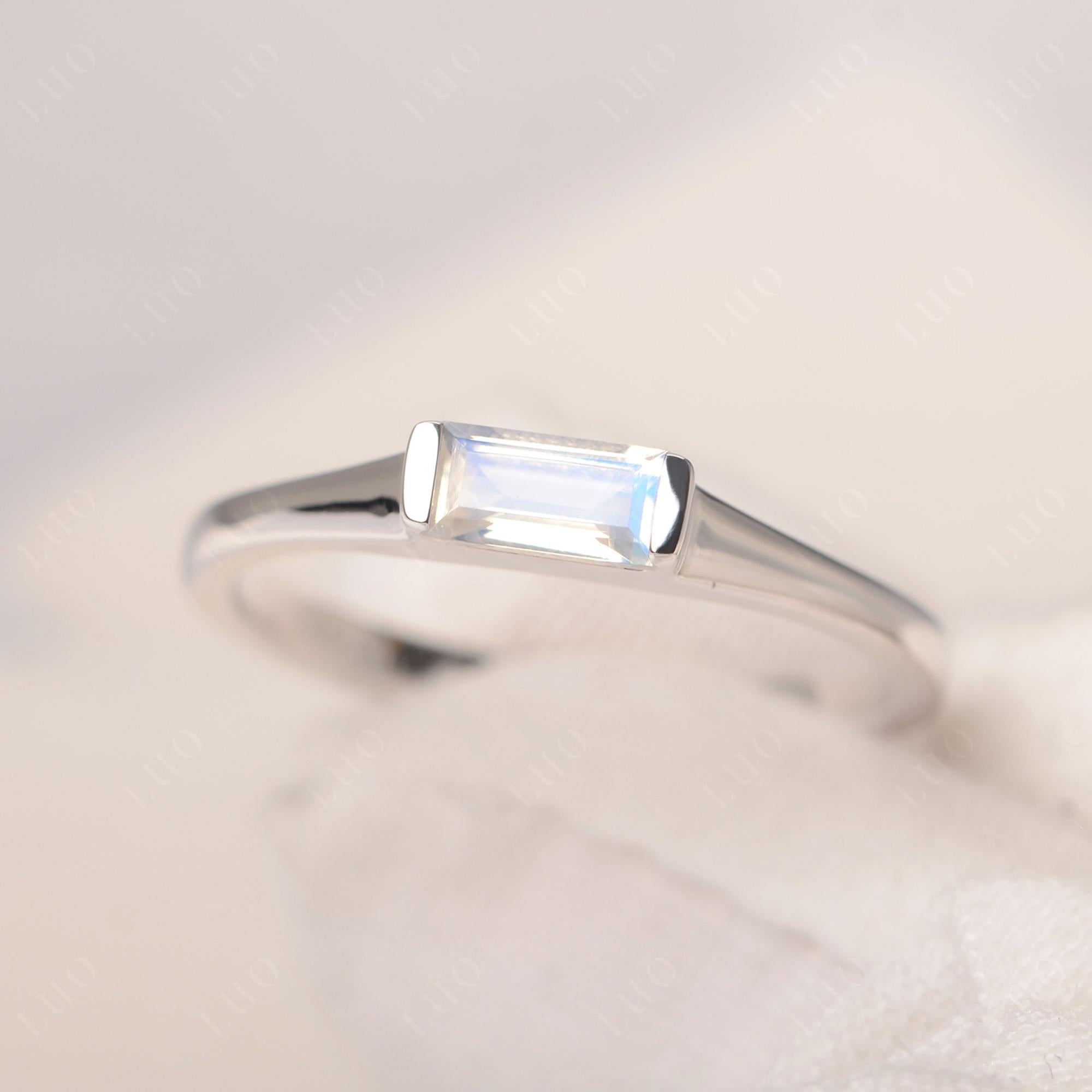 Moonstone Band Ring East West Baguette Ring - LUO Jewelry