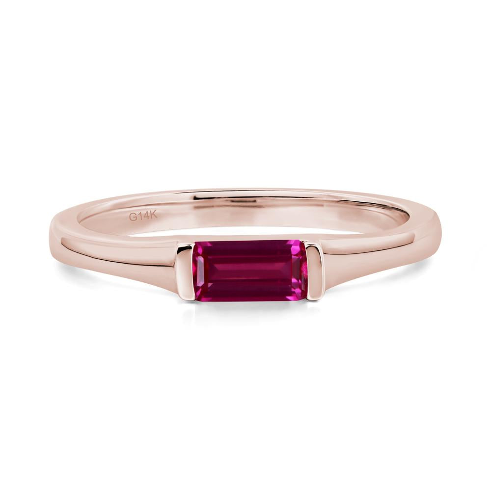 Lab Created Ruby Band Ring East West Baguette Ring - LUO Jewelry #metal_14k rose gold