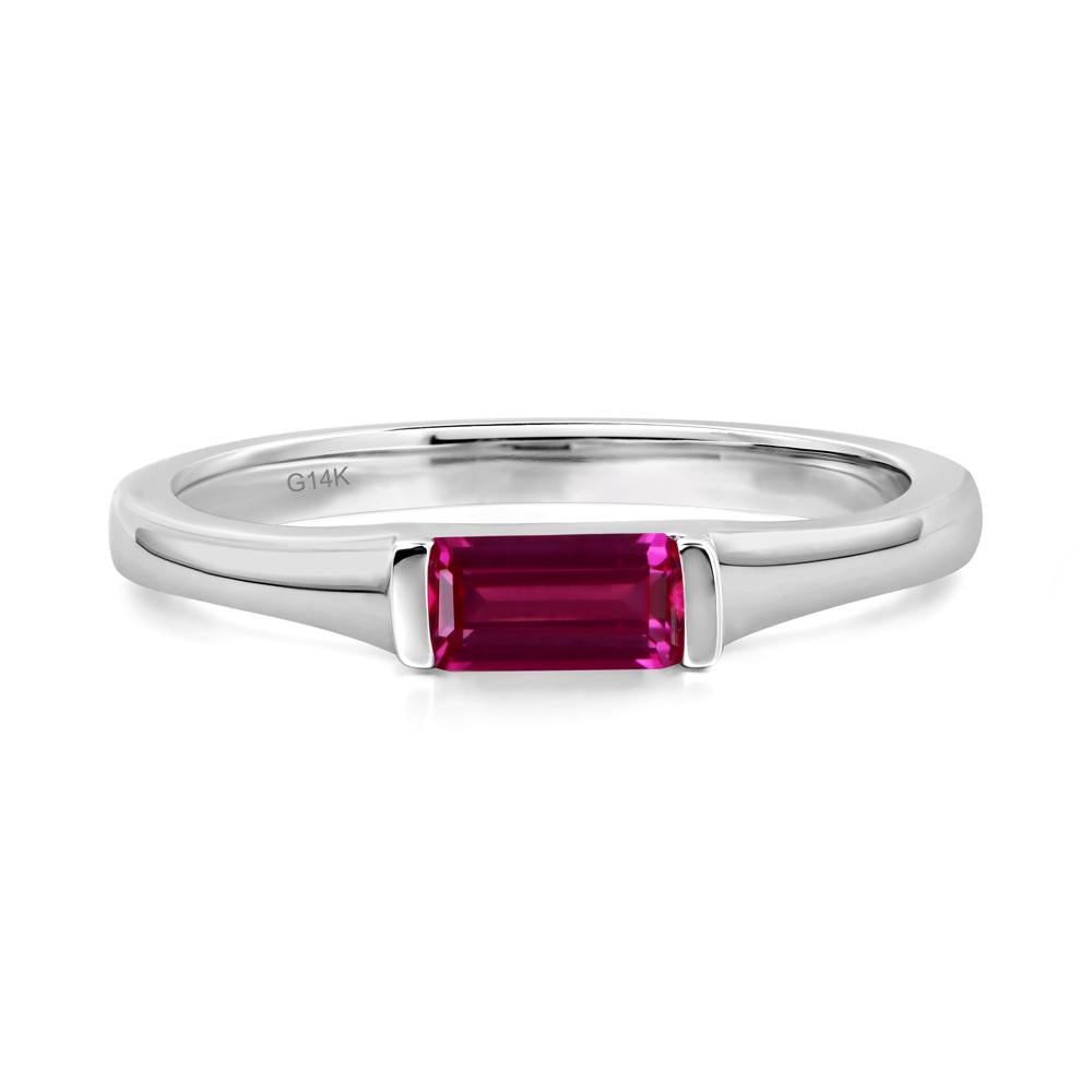 Lab Created Ruby Band Ring East West Baguette Ring - LUO Jewelry #metal_14k white gold