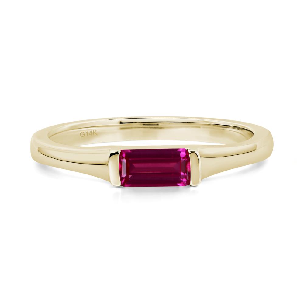 Lab Created Ruby Band Ring East West Baguette Ring - LUO Jewelry #metal_14k yellow gold