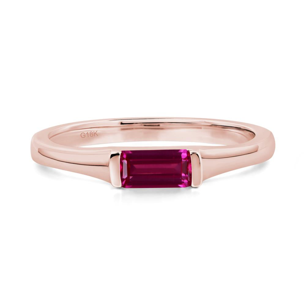 Lab Created Ruby Band Ring East West Baguette Ring - LUO Jewelry #metal_18k rose gold