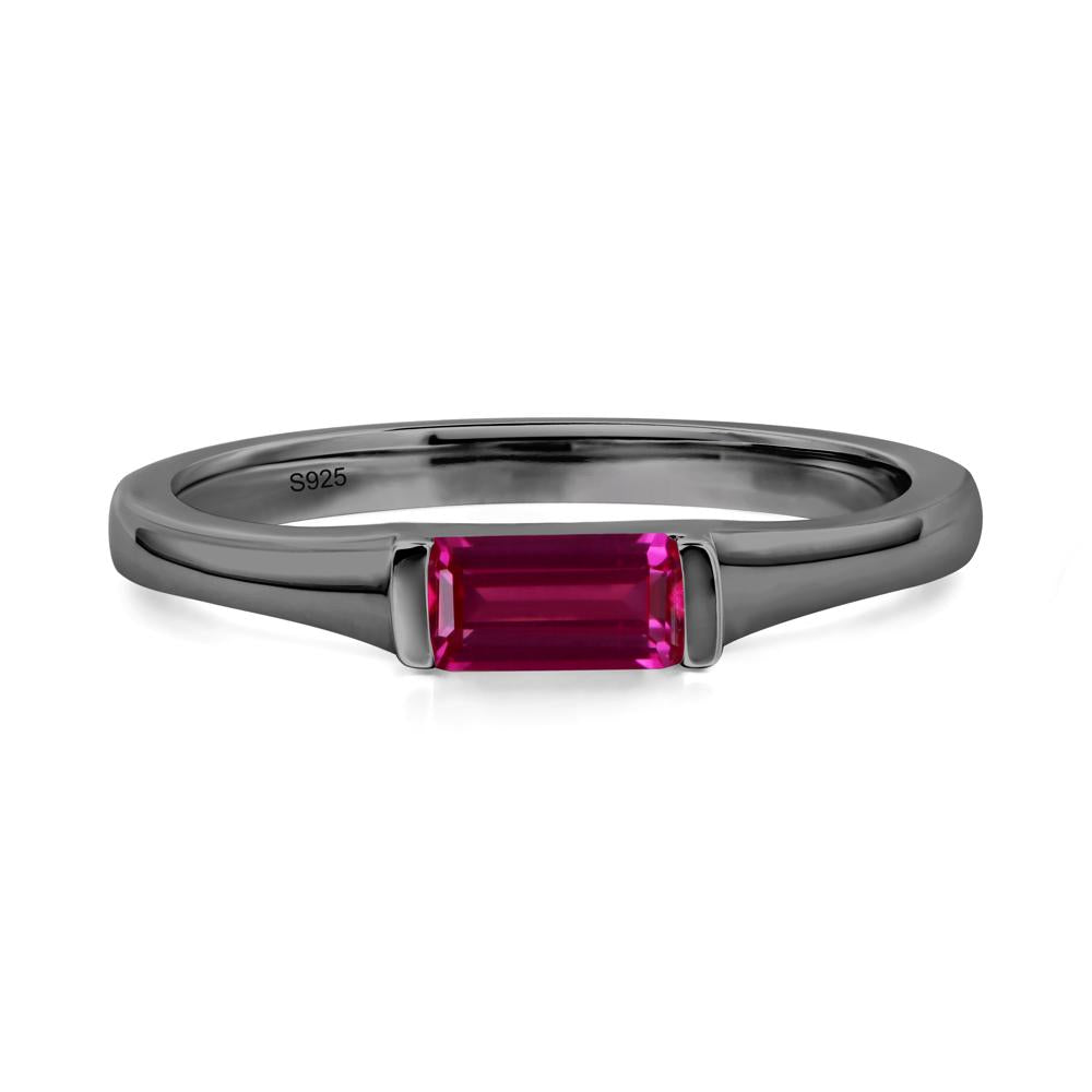 Lab Created Ruby Band Ring East West Baguette Ring - LUO Jewelry #metal_black finish sterling silver
