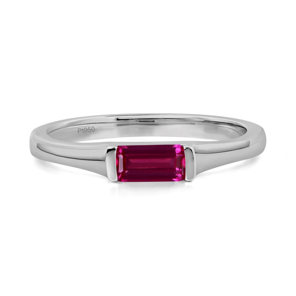 Lab Created Ruby Band Ring East West Baguette Ring - LUO Jewelry #metal_platinum