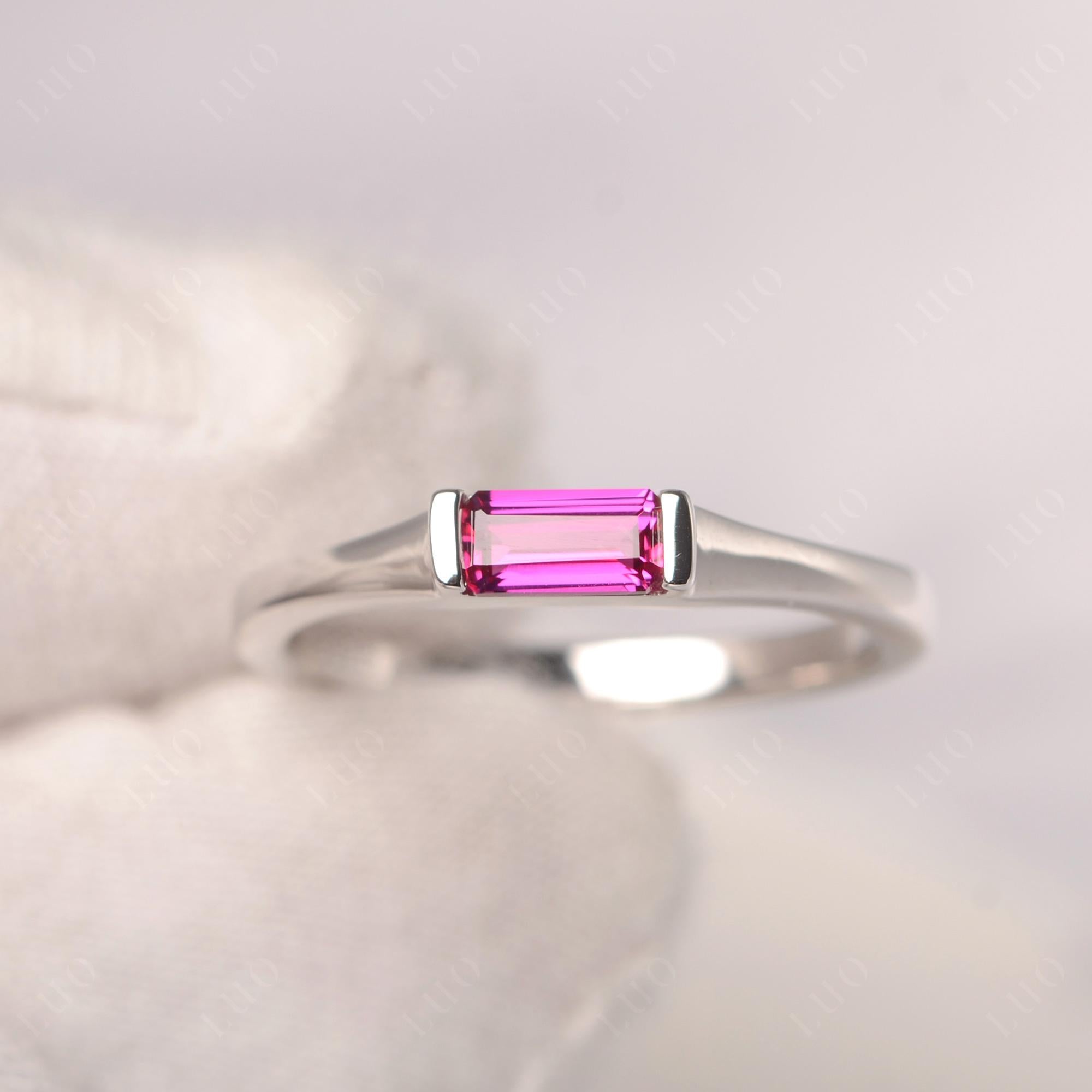 Lab Created Ruby Band Ring East West Baguette Ring - LUO Jewelry